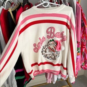 QUEEN OF SPARKLES Santa Baby Sweater - Red, Pink, and White